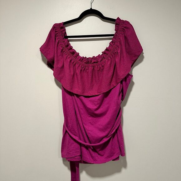 Lane Bryant Off Shoulder Ruffle Eyelet Flounce Tee - Picture 1 of 3